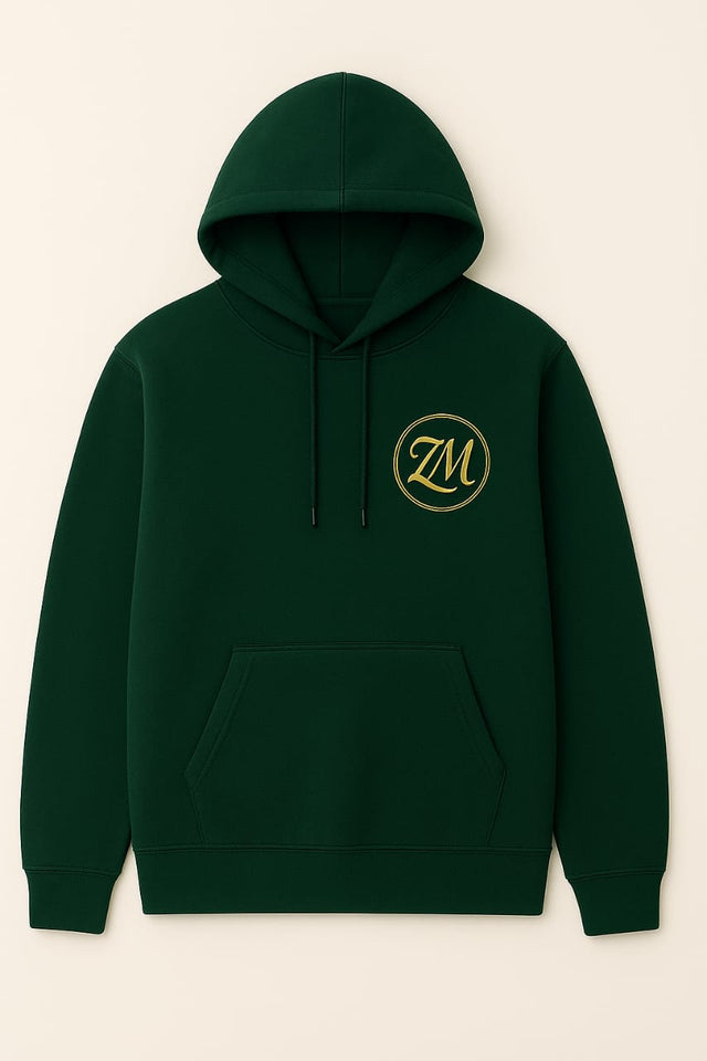 ZM Signature Green Hoodie – 100% Cotton Premium Comfort & Golden Emblem for Men