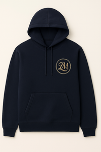 ZM Signature Navy Blue Hoodie – 100% Cotton Premium Comfort & Golden Emblem for Men