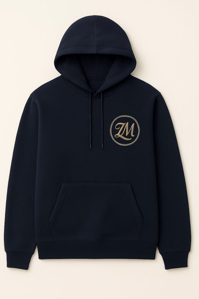 ZM Signature 100% Cotton Hoodie – Premium Comfort & Style for Men | Black, Navy Blue & Green with Golden Emblem